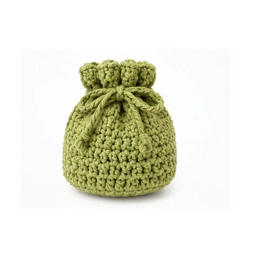 Handmade 03 Green Drawstring Bag — crochet and textile craft by Becka Crafts