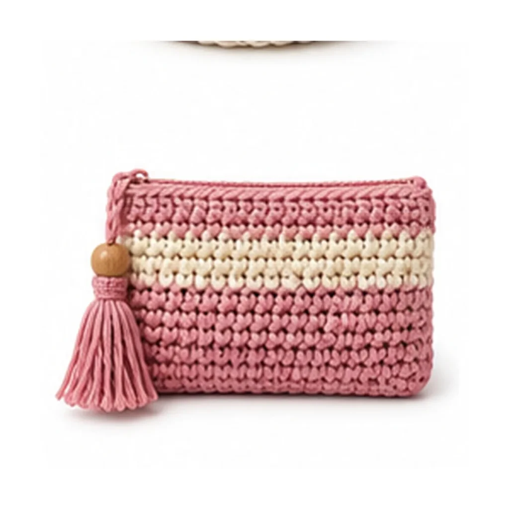 Handmade 36 Pink Zip Pouch — crochet and textile craft by Becka Crafts