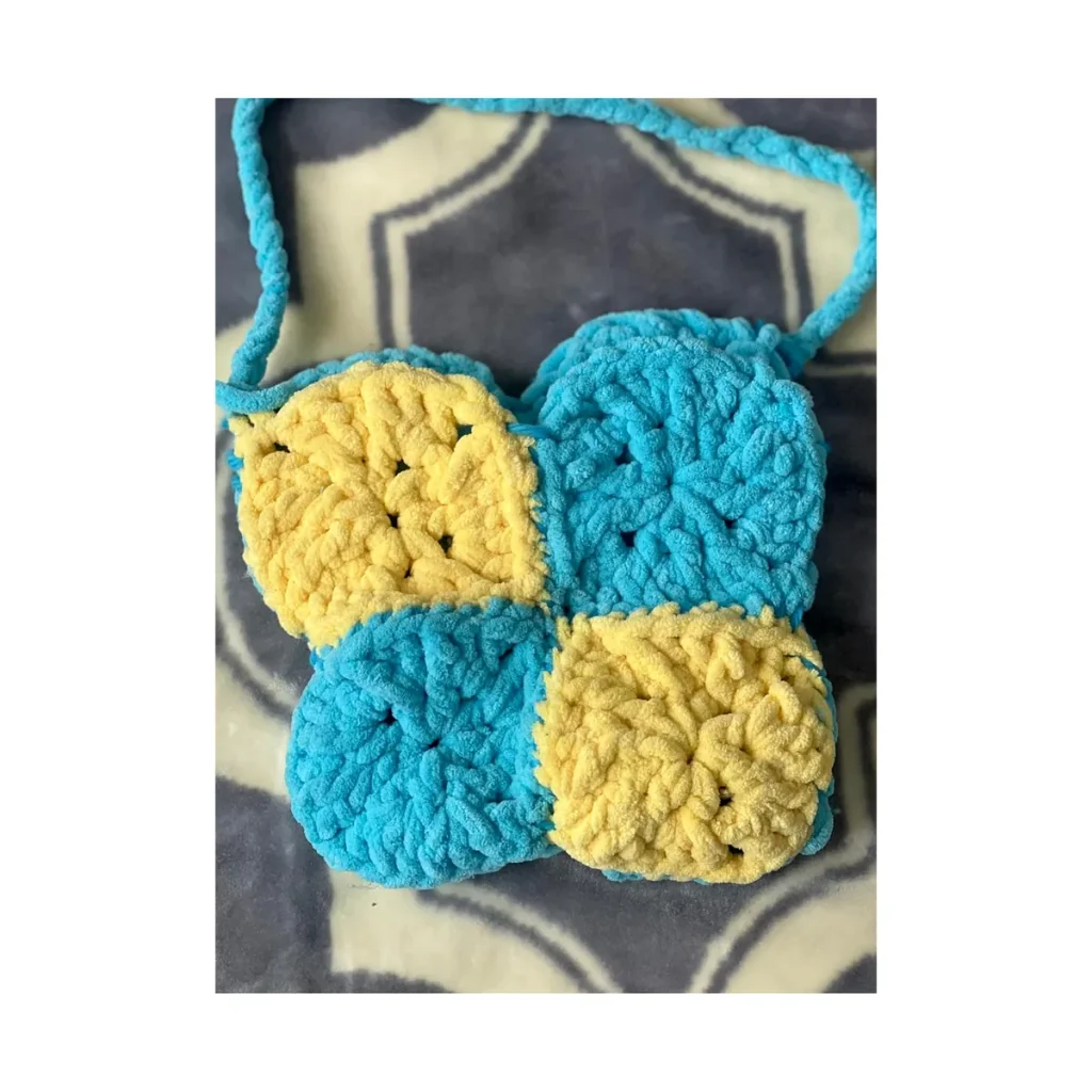 Handmade 08 Blue Yellow Patchwork Bag — crochet and textile craft by Becka Crafts