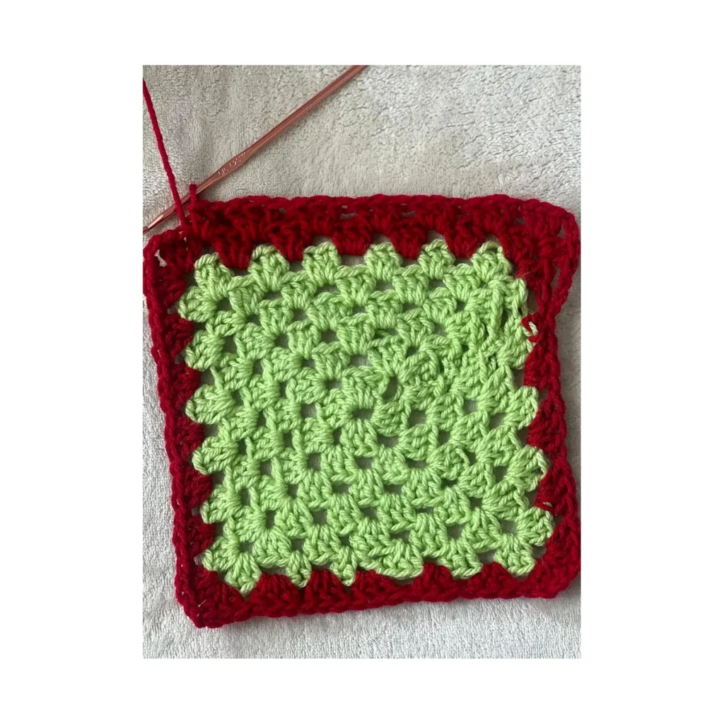 Handmade 09 Green Red Granny Square — crochet and textile craft by Becka Crafts